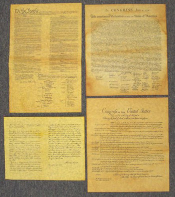 Four Documents Of Freedom antiqued parchment replica documents